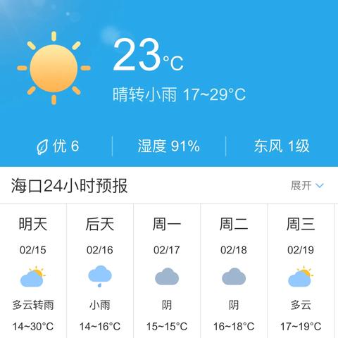 海口天气预报一周7天（海口天气预报一周7天10天15天）